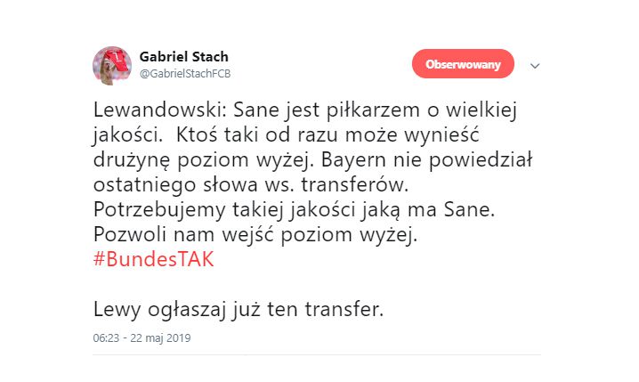 SŁOWA Lewandowskiego nt. Leroya Sane!